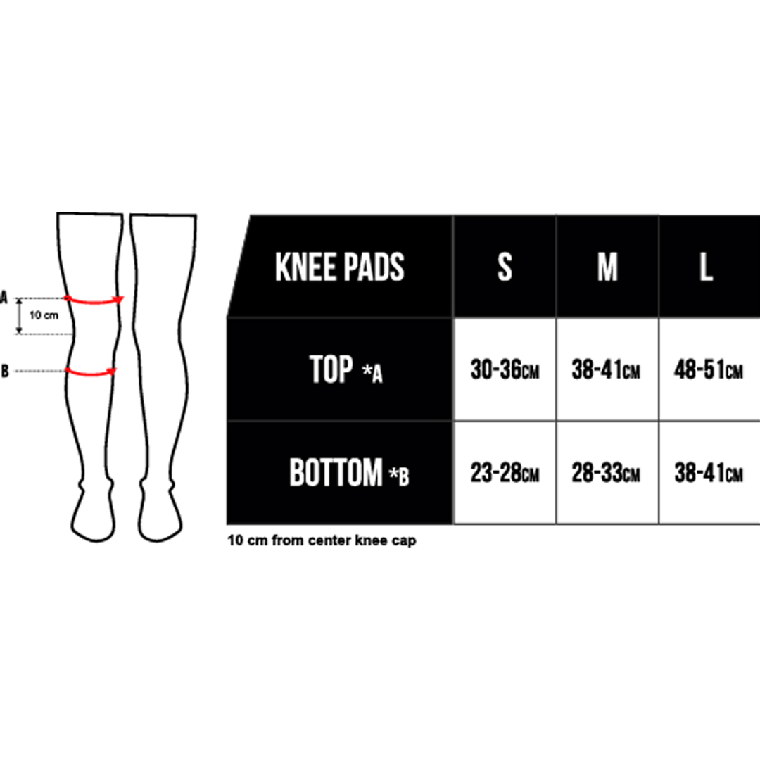 knie beschermers, knie kussens, been bescherming, elastische boord, maattabel, knie bescherming, knee pads, elastisch, maten overzicht, kleding maat
